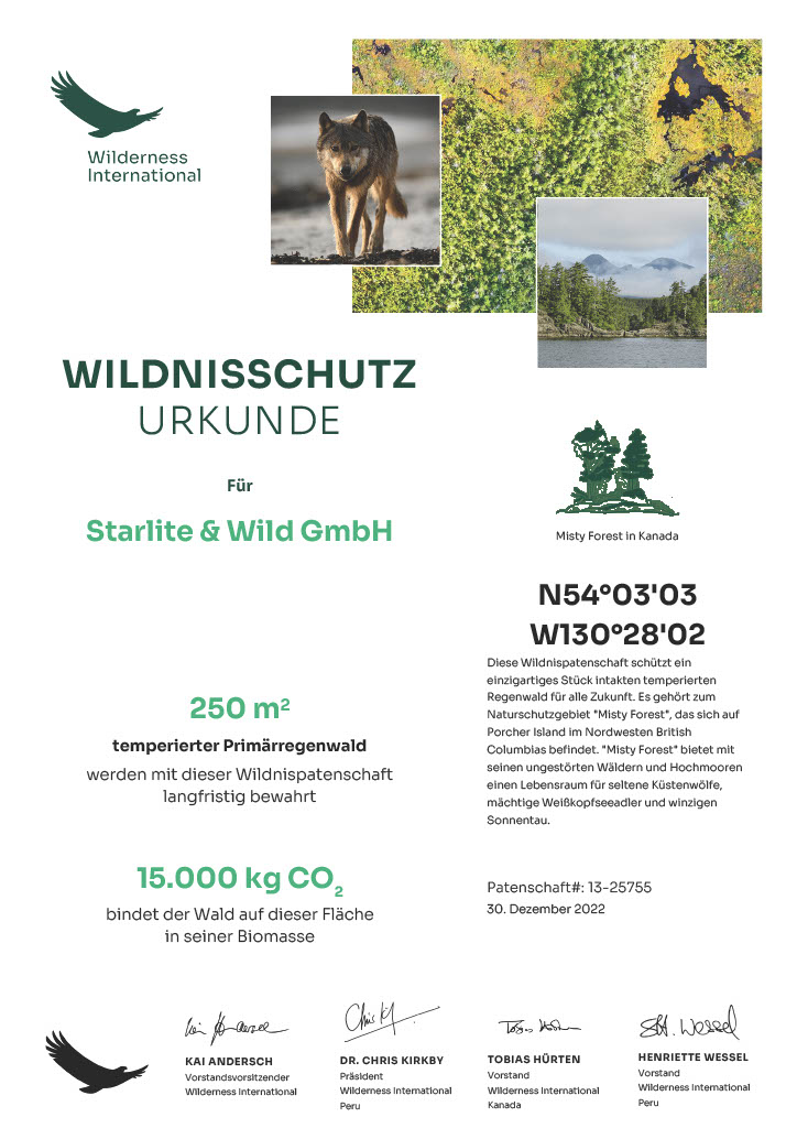 Verena Schmidt und Starlite & Wild kompensieren ihre Flüge bei Wilderness International - für Regenwald in Kanada
