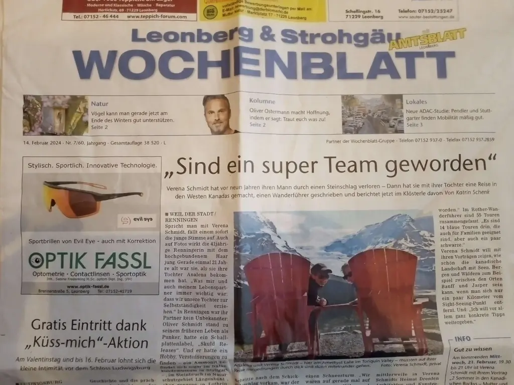 Leonberger Wochenblatt - Artikel über 2 Sommer in den Rockies, Verena & Analena Schmidt