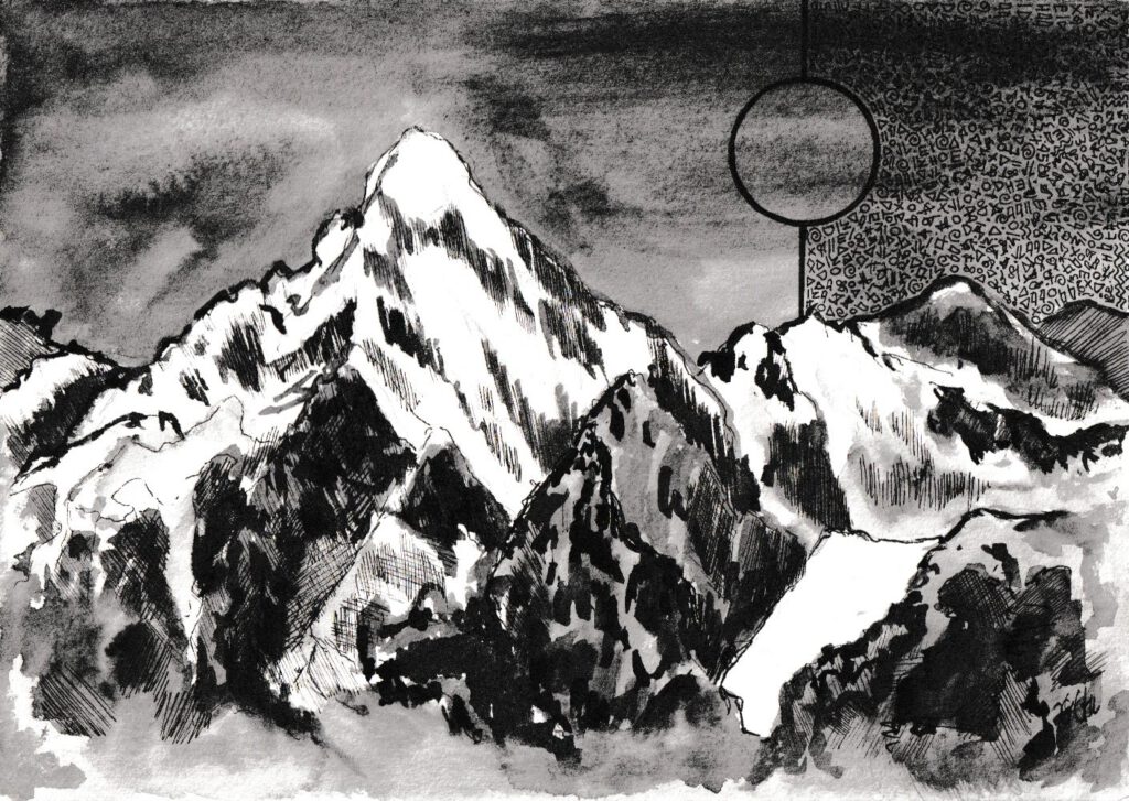 Zwei Sommer in den Rockies internAKS240627 2 Gipfel - Zeichnung der Illustratorin Analena Schmidt für das Buch Zwei Sommer in den Rockies